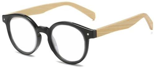 VEVESMUNDO Runde Lesebrille Herren Damen Retro Vintage Kunststoff Holz Sehhilfe Lesehilfe Brille mit Holzbügel