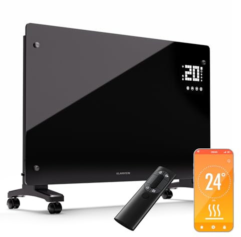 Klarstein Stufa Elettrica Basso Consumo, Stufa 2500W, Termoconvettore Smart con Rotelle, Termosifone Portatile, Termoconvettore a Parete con Termostato, Stufetta Elettrica per Casa