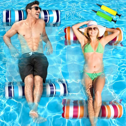 MOYKSRR Amaca Gonfiabile Galleggiante, Materassino Gonfiabile, 2 Pezzi Galleggiante Da Piscina,4 in 1 Amaca di Acqua Materassino con Pompa d'aria Manuale,Letto Galleggiante per piscina sulla spiaggia