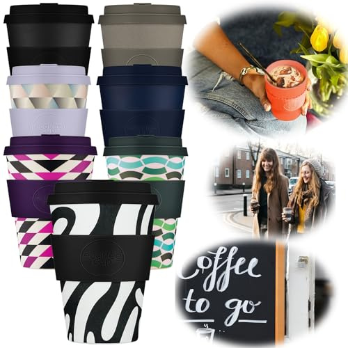 LS-LebenStil Coffee to Go Becher 400ml Basket Case Schwarz Black PLA Premium Mehrweg-Becher mit Deckel Kaffeebecher Trinkbecher Travel Mug Reisebecher Heiß-Getränke Autobecher leicht Ecoffee Cup