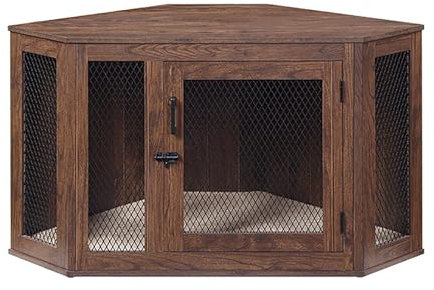 Corner Dog Crate Furniture Decorative Dog Kennel Rustic Heavy Duty Dog Crate Furniture Dog Kennel Indoor TV Stand Chew-Resistant for Small/Medium/Large Dog for Limited Room. ( Color : Walnut , Size :