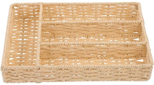 DECHOUS Organizzatore di Posate da Cucina in Filo di Ferro e Corda di Carta Beige, Portaposate Salvaspazio Scomparti, per Cassetto in Cucina o Hotel, senza Odore