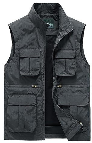 KBOPLEMQ Herren Outdoor Weste Leicht Anglerweste mit Mehreren Taschen Jagd- und Angler Camping Wandern Weste Freizeit Ärmellos Jacke Arbeitsweste, Outdoor-Weste Sommer Sport Weste