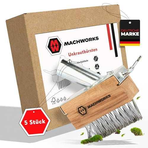MACHWORKS® Weed Brush [Pack of 5] - Joint Scraper and Joint Brush | Galvanised Joint Cleaner for Effective Weed Removal Thanks to V-Steel Bristles | Suitable for 24 mm Diameter Wood Styles