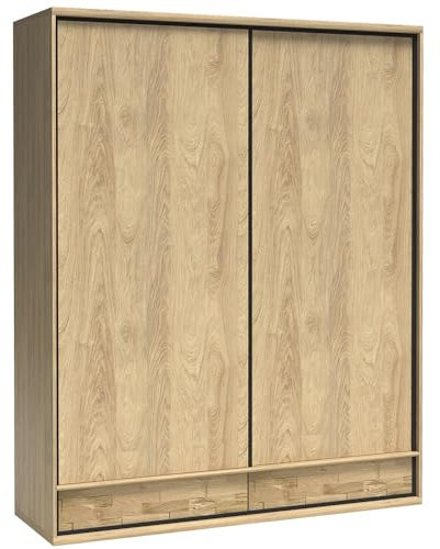 Lomadox Kleiderschrank Garderobenschrank Schwebetürenschrank Schlafzimmerschrank Wardrobe Hängeschrank in braun mit Eiche Hickory Design