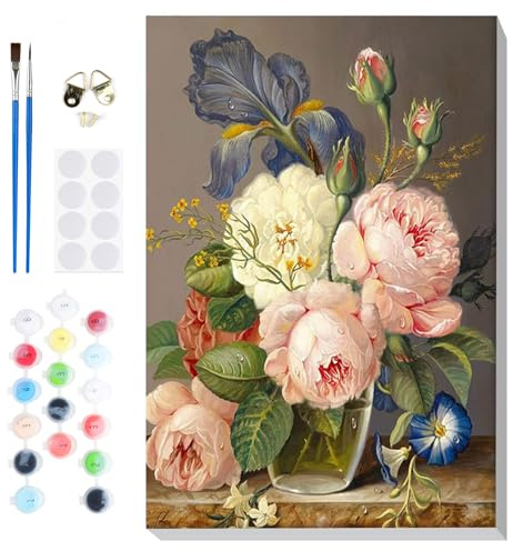 Lxmsja Måla efter siffror för vuxna, Inramad Klassisk Blombukett Måla efter nummer Kit, DIY Akrylmålning för Hem Väggdekor, 20x30cm