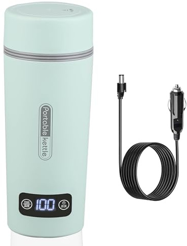 Tragbare 12V Wasserkocher auto,45~100℃einstellbar,80W reisewasserkocher | 450ml Akku wasserkocher für auto camping、Tee、kaffee Babymilch,mit automatischer Abschaltung、Auslaufschutz,304 Edelstahl