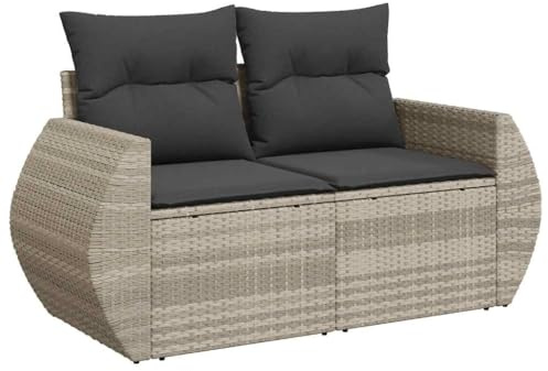 vidaXL Gartensofa mit Kissen 2-Sitzer Hellgrau Poly Rattan