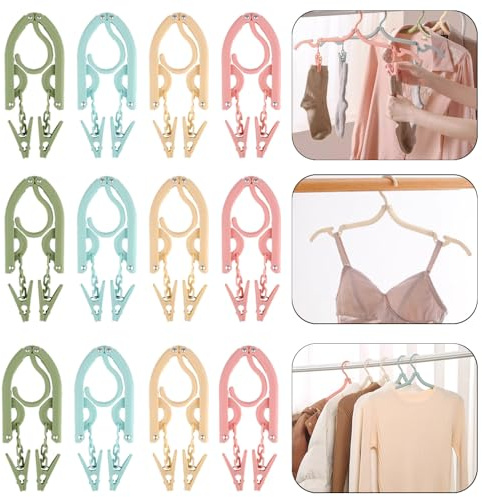 Faltbare Kleiderbügel, 12 Stück Tragbare Kleiderbügel mit Clip, Faltbar Reise für Zuhause Hotel Reise Outdoor Camping 4 Farben(12)