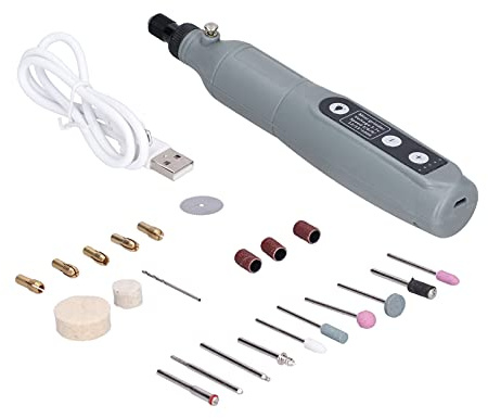 Mini Grinder Set Drill Power Tools Gray Portable USB Charging with Light for Cleaning Cutting DC3.7V - Adjustable 5‑Level Speed, Wireless Drill Set for Engraving, Cleaning,