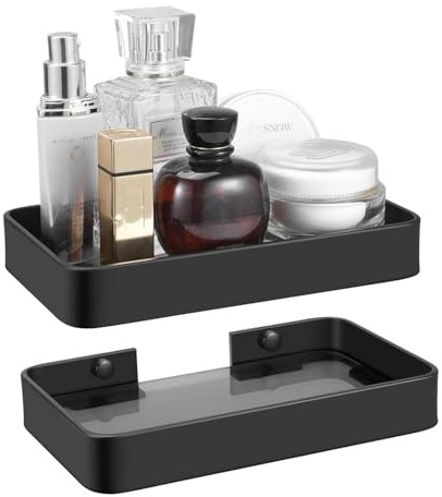 Z metnal Piccoli ripiani da bagno in vetro, 20 cm, nero opaco, mini mensola da parete per organizer da bagno, montaggio a parete, 2 pezzi, vetro scuro, 20,3 cm