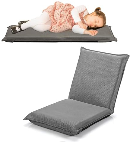 FANTASK Bodenstuhl Bodensessel mit 6- stufig Verstellbarer Rückenlehne, Game Sessel gepolstert, Bodensofa Meditationsstuhl Lazy Sofa Fensterstuhl Meditationsstuhl (Grau)