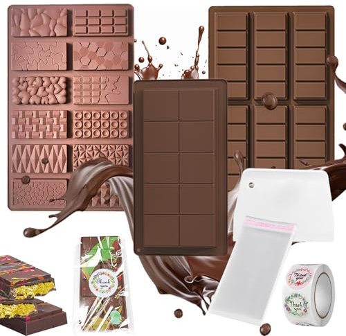 3 Pezzi Molde Chocolate in Silicone Profondo, Molde Turron e Cioccolato Molde Chocolate Dubai, para Pralinés y Dulces de Chocolate DIY Con raspador, bolsa y pegatinas