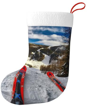 Hgbbdyyjj Winter-Skifahren, personalisierbar, für Herren und Damen, Weihnachtsstrümpfe, weiches Polyester, dekorative Socken, Schwarz , Einheitsgröße