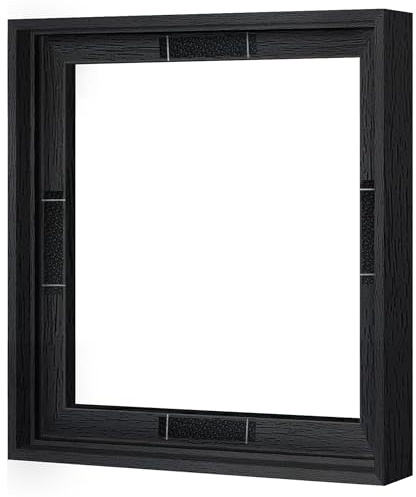 Abtgt 12x12 Canvas Floating Frame with 0.9 Deep, Black Floater Frame for Canvas Paintings with Adhesive, Vertical or Horizontal Wall Art frame for Prints Oil Painting Diamond Decor, 1 Pack.