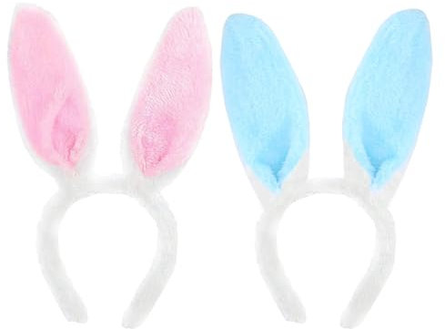 LIURFLNC Lot de 2 serre-têtes oreilles de lapin - Costume de lapin de Pâques - Convient pour Halloween, Pâques, personnes âgées, enfants, adultes (bleu et rose)