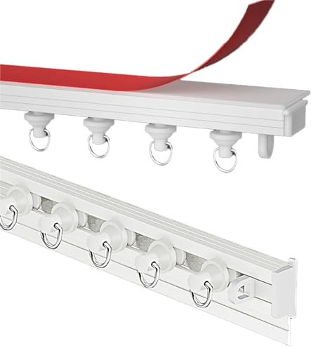 Selbstklebend Gardinenschiene 1 Läufig, Aluminium Gardinenschiene Deckenmontage, Vorhangschiene Deckenmontage für Wohnmobilvorhänge, Seitliche Montage, Obere Montage(White,75 cm)