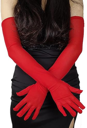 BrightGlow Samt Handschuhe Lang 1920er Jahre Opernhandschuhe Damen Brauthandschuhe Abendhandschuhe Party-Handschuhe Ellenbogenhandschuhe Samthandschuhe für Fest Hochzeit Rot Einheitsgröße