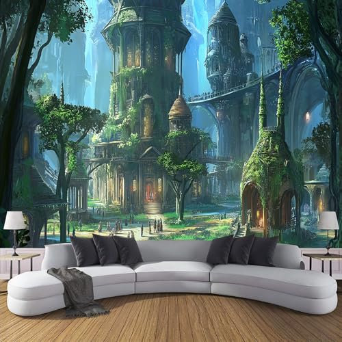 DLERFLOVR Papier Peint Panoramique Forêt Enchantée 250x175cm - Style Animé Photo Murale - Décoration murale moderne - Tapisserie Décorative pour chambre salon