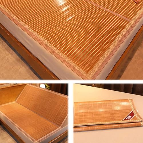 Materassino Estivo in bambù Tappetino,Pieghevole Tappetino Estivo In Bambù Carbonizzata Su Due Lati Per Il Sonno Estivo,Stuoia Bambu Letto Liscio E Traspirante Per Il Soggiorno ,Marrone,90X190CM