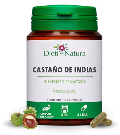 Dieti Natura Castaño de Indias - Alivio Natural para Piernas Cansadas y Pesadas - Mejora la Circulación y la Salud Venosa - Suplemento para Varices, Hinchazón y Retención de Líquidos (60 Cápsulas)