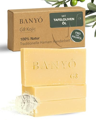 BANYÔ G08 Kojic Gesichtsseife 3er-Set I Handgemachte Hamamseifen mit Kojisäure & pflanzlichen Ölen I Aufhellend bei Pigmentflecken & Verfärbungen I Mit Anti-Aging-Effekt I Ideal für trockene Haut