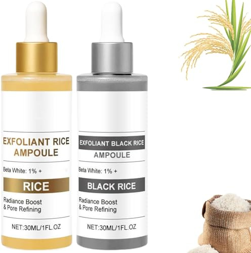 Peel Shot Glow Rice Ampoule, Peel Shot White Rice Ampoule+Black Rice Ampoule, Rice Exfoliator for Face, solution peeling au riz noir et blanc pour le visage et le corps (30ml, MIX)