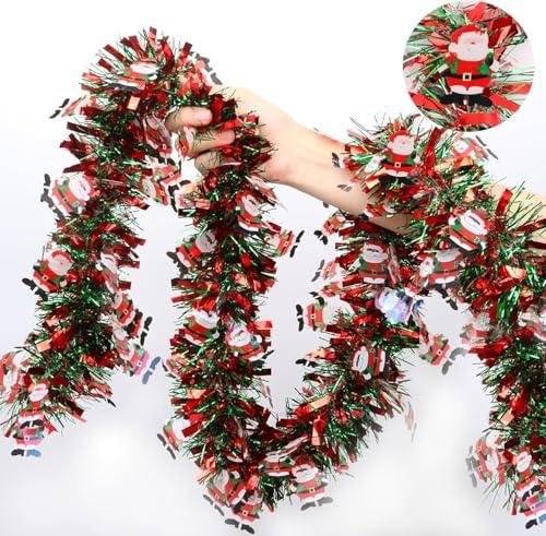 LATERN 10M Guirlande de Noël avec Père Noël, Rouge Vert Guirlande Métallique Scintillante Guirlandes Épaisse Brillante pour Sapin de Noëls Hiver Mariage Anniversaire Vacances Fête Décoration