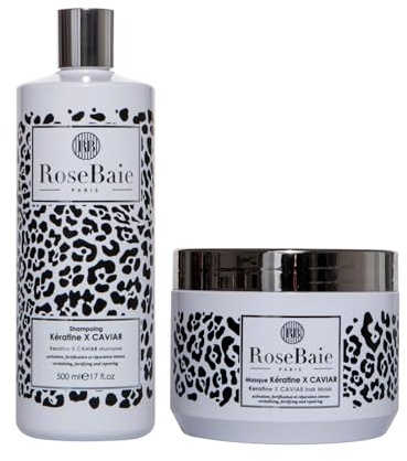 ROSEBAIE | Duo Caviar et Kératine | Routine Premium Anti-Âge et Réparation Intense | Shampoing 500ml | Masque 500ml | Brillance et Souplesse | Cheveux abîmés et fragilisés
