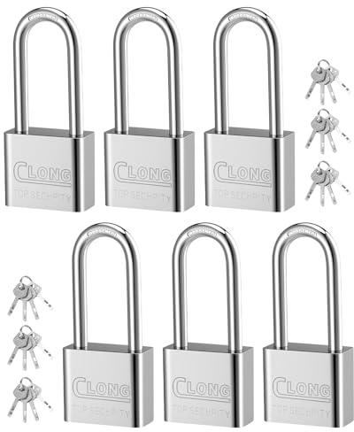 SEESUNO 6 Pack Long Shackle Padlocks with 24 Keys, Heavy Duty Padlocks Weatherproof, Secure Lock for Shed, Gym Lockers, Gate, Fence, Storage Units, Garage, Outdoor Use