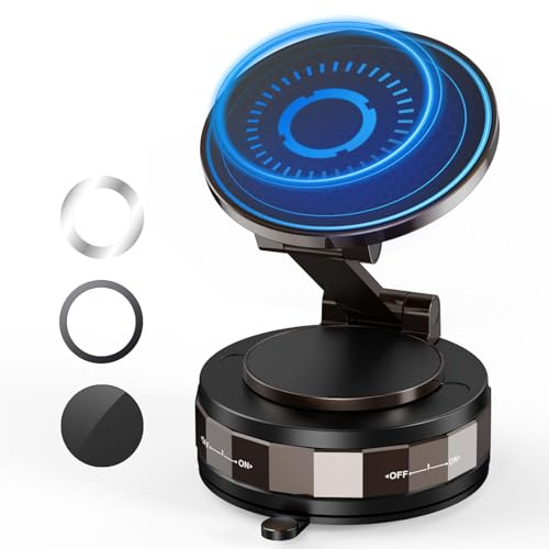 Soporte Móvil Coche con Ventosa Potente: Suporte Teléfono Carro Magnético Estable Rotación 360° y Ajustable - Compatible con MagSafe para iPhone 17-12 y Smartphones Android, Parabrisas y Salpicader