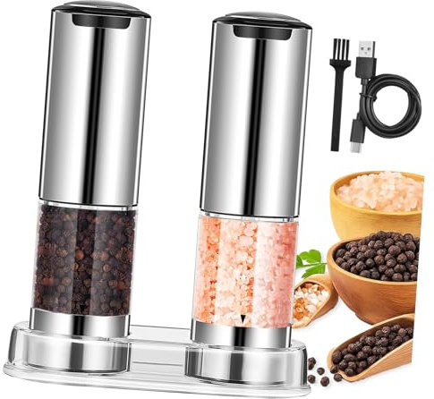 QUMIIRITY 2 Pièces Moulin électrique pour épices inox set broyeur céramique transparent facile à utiliser une main capacité