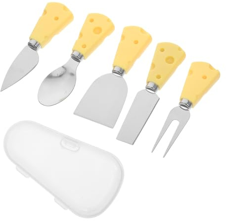JECOMPRIS Juego de 6 Cuchillos Acero Inoxidable y Plástico con Mango en Forma de Queso Utensilios Multifuncionales para Queso para Tablas de Charcutería