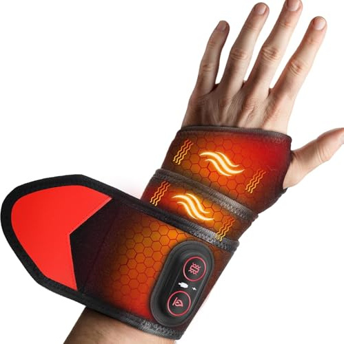Cordless Wrist Hand Heated Pad Massage for Pain Re-LIEF, Rechargeable Heated Wrist Brace for Carpal Tunnel, Red Light Therapy Heated Wrist Massager Wrap