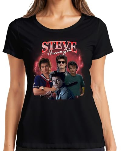 Steve Harrington Stranger seriefigur present babysitter Hawkins dam-t-shirt, svart, XL