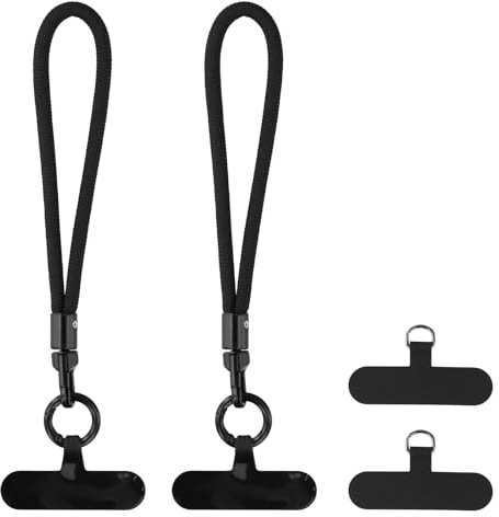 Drwosm 2 Piezas Corto Cordón Para Movil, Cuerda Para Movil Con 2 Piezas Patches De Cadena Para Teléfono Móvil, General Colgante Para Móvil(Negro, Gris Oscuro)
