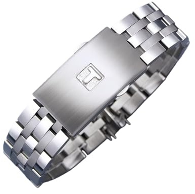 ROUREOX Cinturino Orologio Acciaio Inox Curvo Massiccio Bracciale Metallo Finale Tondo Braccialetto Ricambio 19mm 20mm per Tissot T461/T014/T17-Argenteo 19mm