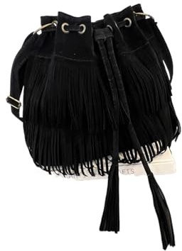 ITRHJTGP Borsa con Nappe Borsa a mano con frange in finta pelle scamosciata, borsa a tracolla nappa, a secchiello(Black)