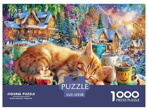 Puzzle de 1000pcs pour Adultes Le Mariage du Chat Chat endormi avec Une Tasse. Jeu éducatif idéal pour se détendre. 52x38 cm/1000pcs