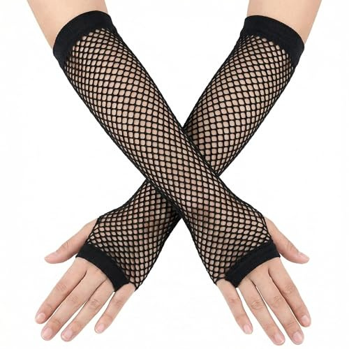 Psxixjsm Netzhandschuhe Schwarz, Modevolle Fingerlose Armstulpen, Elegante Lange Handschuhe Damen, Lange Handschuhe Damen perfekt für Party, Cosplay, Abendlook und Alltagsmode