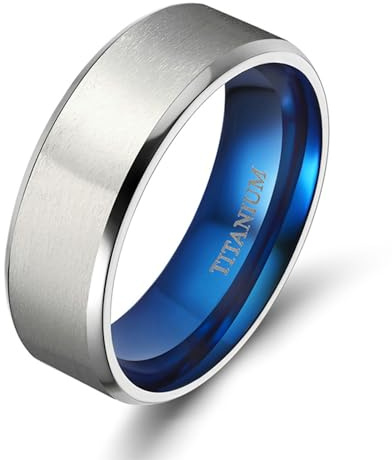 RDSGYZ Ringe für Frauen Männer Titan, Trauring Unisex 4MM 6MM 8MM Matt Bandring Verlobungsringe Eheringe Silber Blau Nickelfrei