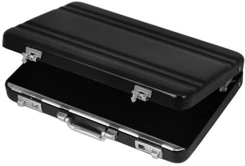 SHINEOFI Boîte à Cartes de Visite et Protection en Alliage D'aluminium Noir Forme Valise avec Grosse Capacité pour Bureau et Organisation