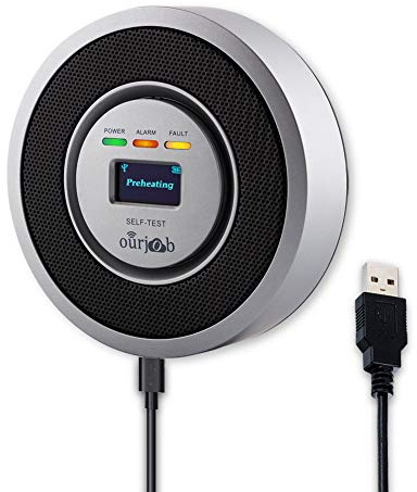 Rilevatore di Gas Combustibile-Ourjob, GPL/Gas naturale/Rilevatore di gas di carbone Sensore USB alimentato Allarme Gas Metano Rilevatore fughe di gas con allarme acustico e Display digitale (Grigio)