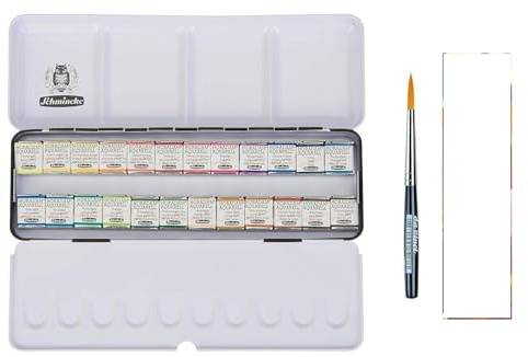 Schmincke HORADAM AQUARELL METALLKASTEN 24X1/2 N und Reisepinsel Da Vinci XS Synthetic Brush