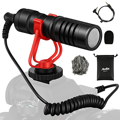 Moukey MCM-1 - Micrófono para cámara réflex Digital, micrófono de vídeo Externo para teléfono, Smartphone, Vlogging, Canon/Nikon/Sony