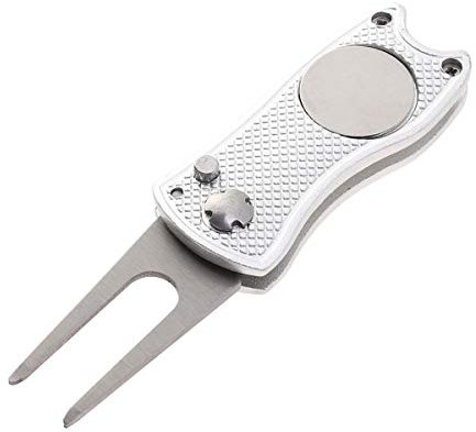 Golf Divot Repair Tool Edelstahl Faltbare Golf Pitch Putting Green Reparatur Kit mit Ball Marker Golf Divot Werkzeug für Golf Sport (Silber)