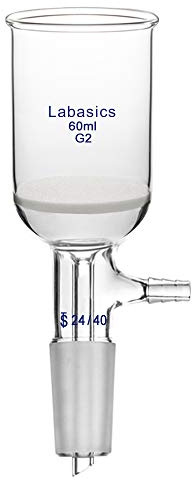 Labasics Embudo de Filtración Buchner de Vidrio de Borosilicato con Frita Mediana (G2), 43mm I.D, Profundidad de 57mm, Buchner Filtering Funnel con Junta 24/40 y Tubería Dentada al Vacío (60ml)