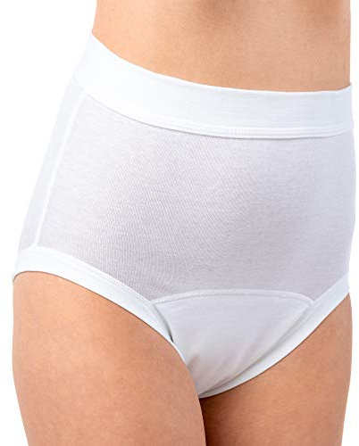 HERMKO 1265 2er Pack Damen Inkontinenz Slip mit Weichbund aus Bio-Baumwolle, Farbe:weiß, Größe:40/42 (M)