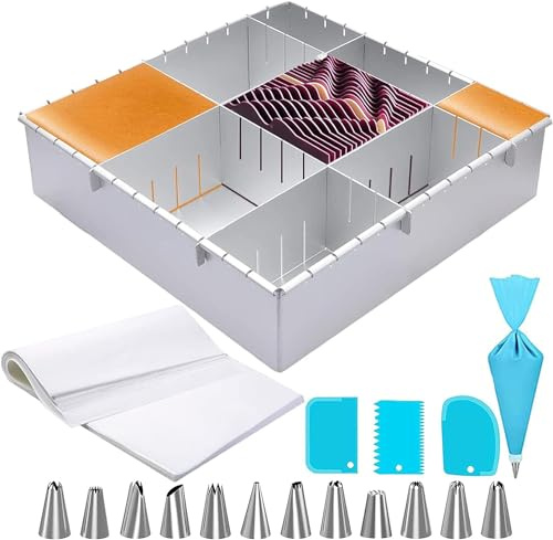 OYSIR Cake Mold - Adjustable Square Aluminum Multi-Function DIY Baking Tin. No Leaking. Includes 20 Pcs Baking Paper
