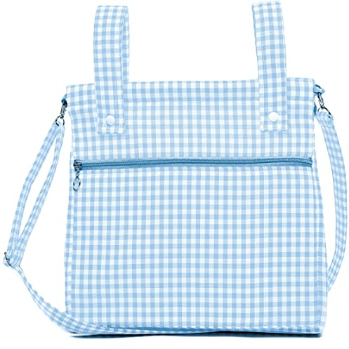 Bolsa panera de algodón vichy - Bolso carro - Talega carrito de bebé - Nenel (Celeste)